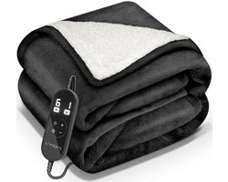 Elektrische Warmtedeken 200x180 cm met Automatische Uitschakeling en Timer - 9 Temperatuurniveaus - Wasbare Fleece Deken voor Bed en Bank - Digitaal Display