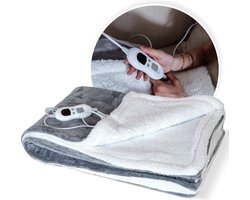 Elektrohouse Elektrische Deken XL – 6 Warmtestanden – Bovendeken Voor Huis – Camping - Wasbaar en Zijdezacht Fleece - 160x130 cm – Grijs