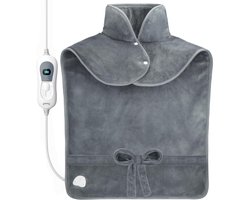 Goliving Elektrische Deken Voor Rug en Nek – Elektrische Warmtedeken – 3 Warmtestanden – Timerfunctie – Machinewasbaar – 100 Watt – 90 x 60 cm – Grijs