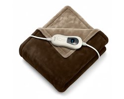 Goliving Elektrische Fleece Plaid - Warmtedeken - Verwarmende Fleecedeken - Elektrische Deken - 3 Warmtestanden - Machinewasbaar - 120 Watt - 2.5 Meter Snoer - Sherpa Flanel - 160 x 120 cm - Bruin