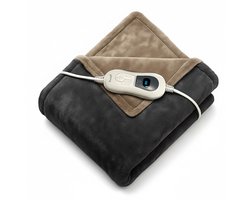 Goliving Elektrische Fleece Plaid - Warmtedeken - Verwarmende Fleecedeken - Elektrische Deken - 3 Warmtestanden - Machinewasbaar - 120 Watt - 2.5 Meter Snoer - Sherpa Flanel - 160 x 120 cm - Donkergrijs