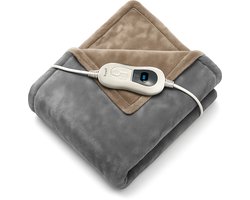 Goliving Elektrische Fleece Plaid - Warmtedeken - Verwarmende Fleecedeken - Elektrische Deken - 3 Warmtestanden - Machinewasbaar - 120 Watt - 2.5 Meter Snoer - Sherpa Flanel - 160 x 120 cm - Lichtgrijs