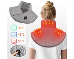 Grijze oplaadbare warmtekussen - verwarmingskussen - nekwarmtekussen - draagbaar - winterverwarming - elektrisch nekkussen - schouder- en neksteun - verwarmd nekkussenhoes - drie temperatuurniveaus - USB-aangedreven