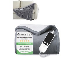 Heevey Elektrische Deken 1 Persoons - Warmtedeken met oververhittingsbeveiliging - 5 warmtestanden - Warmte deken - Deken elektrisch - Dubbelzijdig fleece - Plaid - 120x160cm - Grijs