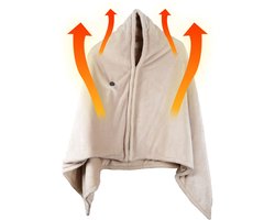 Hoodie Deken 25-40°C - Fleece 150x80cm - 3 Standen - Warmtedeken - Verwarmde Hoodie Dames en Heren - Beige - Silvergear