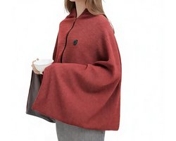 Hoodie Deken - Warmtedeken - Verwarmde Hoodie Dames en Heren - 150x80cm - 3 Standen-Fleece - USB-oplaadbaar - Cape-Warmtedeken Oplaadbaar -Kan verwarmd worden met mobiele stroom - voor kantoor, bank, reizen en kamperen, snelle warmteafvoer - rood