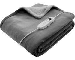 Inventum HB180G elektrische verwarmde bovendeken 180x130 cm - Eenpersoons - 9 warmtestanden - Uitwasbaar - Automatische uitschakeling - Fleece - Grijs