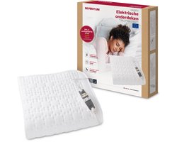 Inventum HN197V elektrische onderdeken 160x80 cm - Eenpersoons - 9 warmtestanden - Aparte voetzone - Anti allergie - Antibacterieel - Warmtedeken - Extra snel warm - Uitwasbaar - Automatische uitschakeling - Oververhittingsbeveiliging - Fleece - Wit