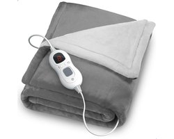 KAN. Elektrische bovendeken - XL 180x130 cm - Extra dik fleece - Met Timer - Grijs - Warmtedeken - 6 Standen