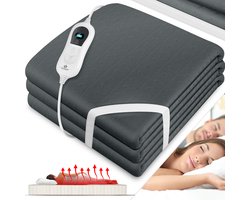 KESSER® Elektrische Onderdeken Warmtedeken met automatisch uitschakelende afstandsbediening | warmte deken met 3 temperatuurstanden | voor matrasverwarming | van zacht fleece - Antraciet zonder motief (150 cm x 80 cm)