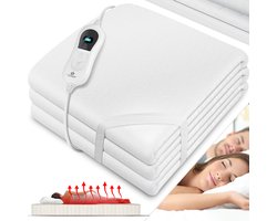 KESSER® Elektrische Onderdeken Warmtedeken met automatisch uitschakelende afstandsbediening | warmte deken met 3 temperatuurstanden | voor matrasverwarming | van zacht fleece - Wit zonder motief (150 cm x 80 cm)