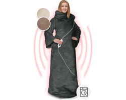 Klarstein Slanket warmtedeken, elektrische deken met automatische uitschakeling, zachte knuffeldeken met mouwen, 155 x 180 cm, draagbare deken met mouwen om aan te trekken, 3 standen, zacht knuffelkostuum van fleece voor volwassenen