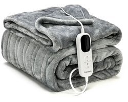 Lopoleis Elektrische Deken – verwarmingsdeken – warmtemat – infrarood verwarming – Warmtekussen – Elektrische Plaid – Elektrische Knuffeldeken – Micropluche – 150W – 180 x 150 cm – Twin Size – Fleece – Grijs