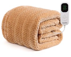 Lopoleis® Elektrische Deken XXL 180x150 cm – Verwarmingsdeken – Infrarood Warmtedeken – Flanel & sherpa – 150W – Bruin