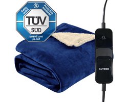 Luvego Elektrische Deken 1 Persoons Bovendeken & Warmtedeken - 160x120CM - TÜV GS - Omslagdeken & Knuffeldeken - 3 Warmtestanden - 120W - Verwarmd Fleece Plaid - Blauw