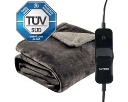 Luvego Elektrische Deken 1 Persoons Bovendeken & Warmtedeken - 160x120CM - TÜV GS - Omslagdeken & Knuffeldeken - 3 Warmtestanden - 120W - Verwarmd Fleece Plaid - Grijs