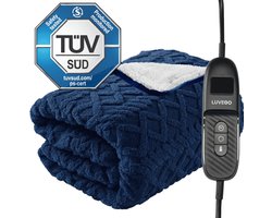Luvego Elektrische Deken 1 Persoons Bovendeken & Warmtedeken - 180x130CM - TÜV GS - Omslagdeken & Knuffeldeken - 9 Warmtestanden met Timer - 160W - Wasbaar - Verwarmd Fleece Plaid - Blauw