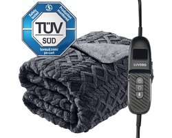 Luvego Elektrische Deken 1 Persoons Bovendeken & Warmtedeken - 180x130CM - TÜV GS - Omslagdeken & Knuffeldeken - 9 Warmtestanden met Timer - 160W - Wasbaar - Verwarmd Fleece Plaid - Grijs