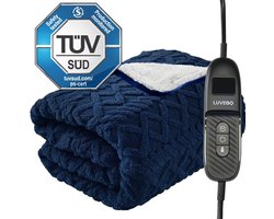 Luvego Elektrische Deken XL - Bovendeken & Warmtedeken - 180x130CM - 1 of 2 persoons - TÜV GS - Omslagdeken & Knuffeldeken - 9 Warmtestanden met Timer - 160W - Wasbaar - Verwarmingsdeken Fleece Plaid - Blauw