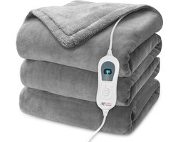 Meisterhome xxl Elektrische Warmtedeken - Bovendeken - 1 Persoons - 3 Standen - Met Timer - 180 x 130 cm - antraciet grijs warmte deken TÜV-SUD GS CE