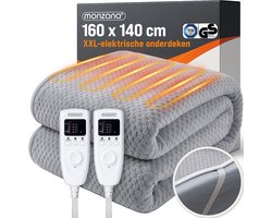 Monzana Warmtedeken - Elektrisch Fleece 160x140cm 2x60W - Grijs