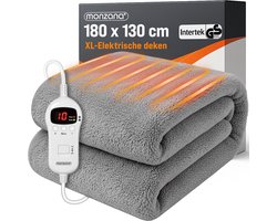 Monzana Warmtedeken - Elektrisch Fleece 180x130cm 120W - Grijs