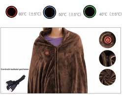 Multifunctionele luxe warmtedeken–Elektrische bovendeken-150 x 80 CM/860g-3Standen-Kan verwarmd worden met mobiele stroom-Oplaadbaar met USB - Met Ritssluiting Omslagdoek- Warmte Deken Elektrisch Voor Op De Bank - Cape-Warmtedeken Oplaadbaar - bruin