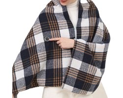 Multifunctionele USB verwarmde sjaal - elektrische deken - oplaadbare elektrische deken - verwarmde omslagdoek - 3 temperatuurstanden - 143*72cm - kan verwarmd worden met een powerbank - geschikt voor kantoor, bed, bank - blauw en wit