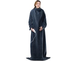 Navaris XXL warmtedeken met mouwen - Wasbare elektrische deken met 9 standen en timer - 195x125cm - Donkerblauw/crème