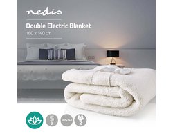 Nedis Elektrische Deken - Onderdeken - 2 Personen - 160 x 140 cm - 3 Warmte Standen - Wasmachinebestendig - Oververhittingsbeveiliging - Polyester / Synthetisch Wol