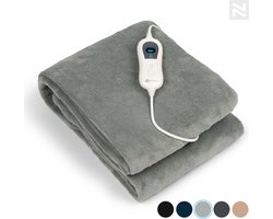 Nuvoo Elektrische Warmtedeken - Fleece - 160x120 cm - XL - Automatische Uitschakeling - Oververhittingsbescherming - 3 Standen - 120W - Bovendeken - Licht Grijs