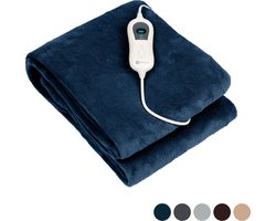 Nuvoo Elektrische Warmtedeken - Fleece - 180x160 cm- XXL - Automatische Uitschakeling - Oververhittingsbescherming - 3 Standen - 120W - 2 Persoons - Bovendeken - Blauw