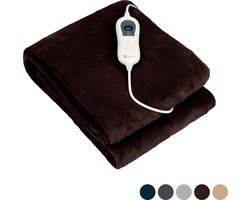 Nuvoo Elektrische Warmtedeken - Fleece - 180x160 cm- XXL - Automatische Uitschakeling - Oververhittingsbescherming - 3 Standen - 120W - 2 Persoons - Bovendeken - Bruin - Modekleur 25/26