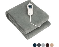 Nuvoo Elektrische Warmtedeken - Fleece - 180x160 cm- XXL - Automatische Uitschakeling - Oververhittingsbescherming - 3 Standen - 120W - 2 Persoons - Bovendeken - Licht Grijs