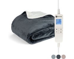 Nuvoo Elektrische Warmtedeken - Fleece/Sherpa - 180x160 cm- XXL - Automatische Uitschakeling - Oververhittingsbescherming - 20 Standen - 160W - 2 Persoons - Bovendeken - Donker Grijs / Antraciet