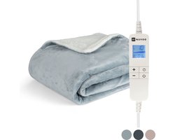 Nuvoo Elektrische Warmtedeken - Fleece/Sherpa - 180x160 cm- XXL - Automatische Uitschakeling - Oververhittingsbescherming - 20 Standen - 160W - 2 Persoons - Bovendeken - Grijs