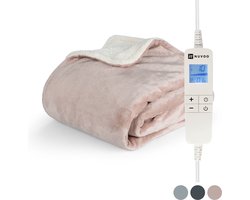 Nuvoo Elektrische Warmtedeken - Fleece/Sherpa - 180x160 cm- XXL - Automatische Uitschakeling - Oververhittingsbescherming - 20 Standen - 160W - 2 Persoons - Bovendeken - Oud Roze