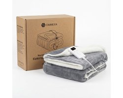 OMNIEXA Elektrische Bovendeken - Flannel & Sherpa Fleece - 9 Warmtestanden & Timer - Knuffelzachte Warmtedeken - Wasbaar & Beveiligd - Energy Saver Grijs en wit - 180 x 130 cm