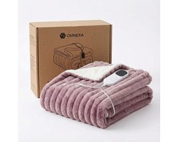 OMNIEXA Elektrische Deken Bovendeken Oudroze - XXL 180x160 cm - Ribbed Flannel & Sherpa - 9 Standen - Timer - Knuffelzachte Warmtedeken voor 2 Personen - Wasbaar