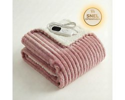 OMNIEXA Luxe Elektrische Deken Roze - XXL 180x160 cm - Ribbed Flannel & Sherpa - 9 Standen - Timer - Knuffelzachte Warmtedeken voor 2 Personen - Wasbaar