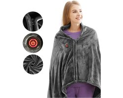 Pluche USB Dekens - 3 Warmteniveaus - Rits Ontwerp - 150x85 cm - Wasmachine Bestendig - Draagbare Schouder Mantel - Kerst Cadeau - Binnen en Buiten Gebruik - Zachte Stof