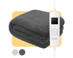 Ruventi Elektrische Deken - 180 x 130 cm XL Donker Grijs - 10 Standen - Overhittingsbeveiliging - Super Zacht - Wasmachine Bestendig