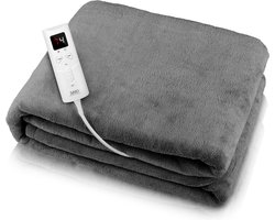 Sanbo Elektrische Deken - 180 x 130 cm - Wasmachinebestendig - Bovendeken - 1 Persoons - 9 Standen - Met Timer - Warmtedeken - Oververhittingsbeveiliging - Antraciet