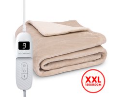 Seranova Elektrische Bovendeken XXL - 180x160 cm - 2 persoons Elektrische Deken - Warmtedeken - Dubbelzijdig Fleece Sherpa - Crème beige