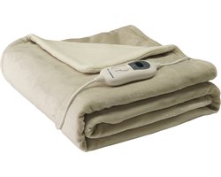 Seranova Elektrische Deken - 160x120 cm - 1 persoons Warmtedeken - Dubbelzijdig Fleece - Knuffeldeken - Beige
