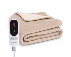 Seranova Elektrische Deken 3XL - Extra Warmtedraden - Premium Model - 200x180 cm - 2 persoons Warmtedeken - Dubbelzijdig Fleece Sherpa - Beige