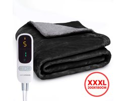 Seranova Elektrische Deken 3XL - Extra Warmtedraden - Premium Model - 200x180 cm - 2 persoons Warmtedeken - Dubbelzijdig Fleece Sherpa - Grijs