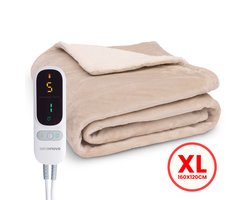 Seranova Elektrische Deken - Extra Warmtedraden - Premium Model - 160x120 cm - 1 persoons Warmtedeken - Dubbelzijdig Fleece Sherpa - Crème beige