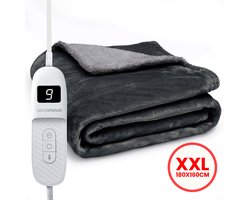 Seranova Elektrische Deken XXL - 180x160 cm - 2 persoons Bovendeken - Warmtedeken - Dubbelzijdig - Fleece Sherpa - Antraciet Grijs