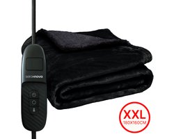 Seranova Elektrische Deken XXL - 180x160 cm - 2 persoons Bovendeken - Warmtedeken - Dubbelzijdig - Fleece Sherpa - Zwart